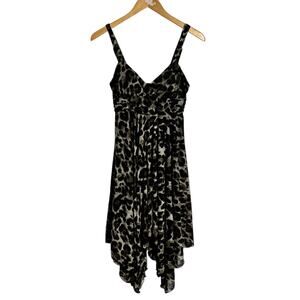 Olivia Matthews Y2K Leopard Dress Women 8P Black Animal print Asymmetrical Club